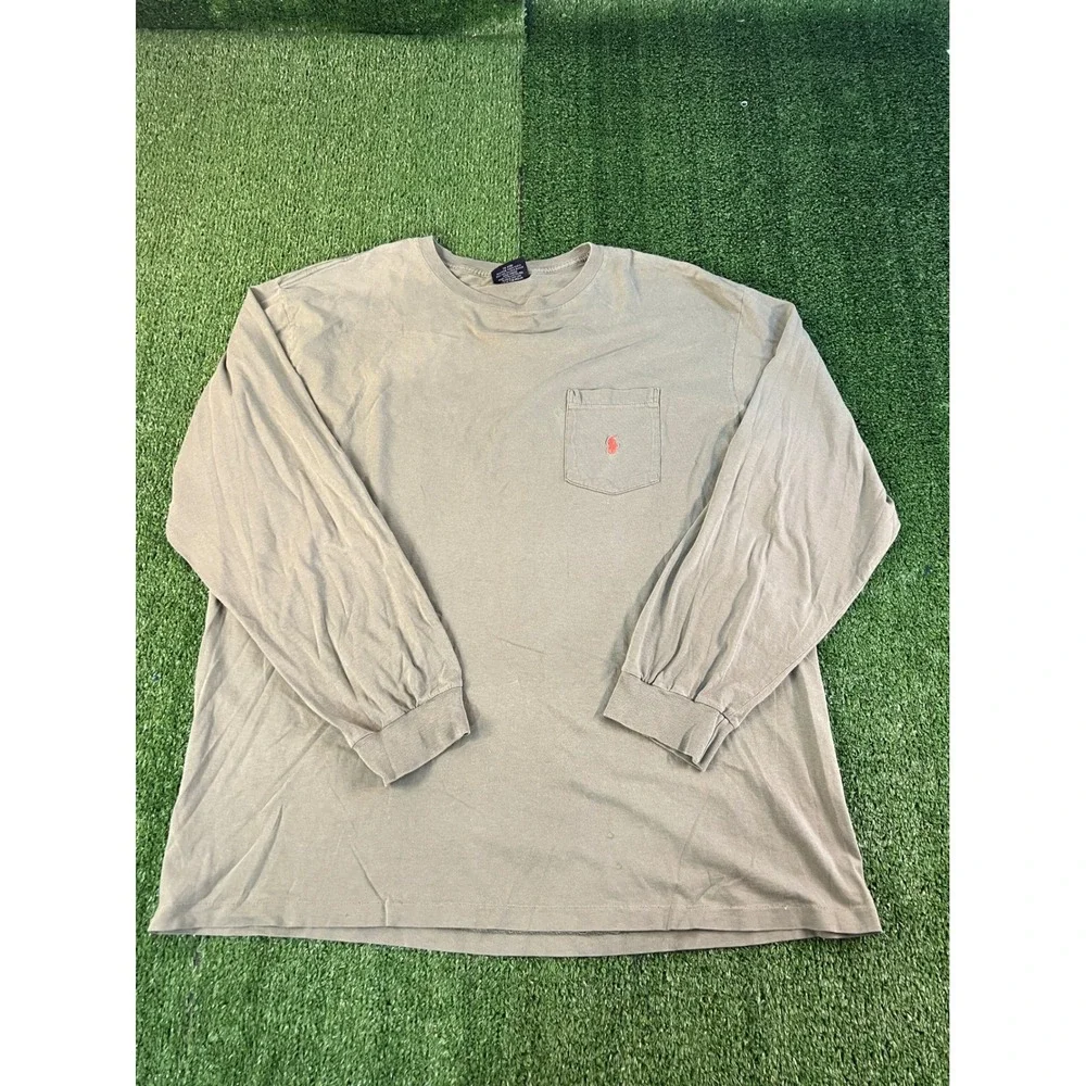 Polo Ralph Lauren Mens Long Sleeve Pocket T-Shirt Olive Green Made in USA Large